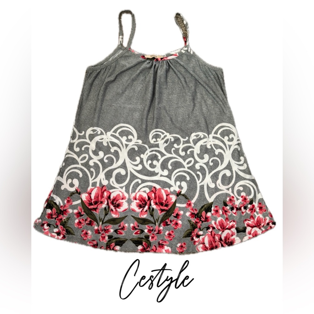 Gray and Pink Floral Women's Tank Top